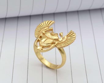 Gold Scarab Beetle Ring: Ancient Egyptian Brass Jewelry,