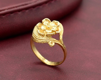 Anillo de flor de oro vermeil: joyería floral de latón hecha a mano,