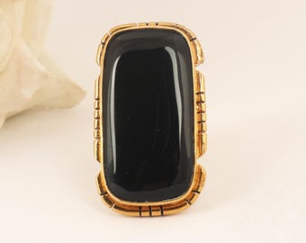 Vintage Style Gold Black Onyx Statement Ring