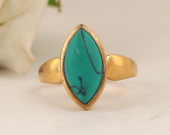 Gold Turquoise Marquise Ring: Handmade Boho Statement Jewelry,