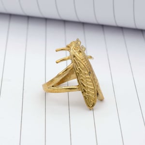 Brass Cicada Beetle Ring: Insect Jewelry, Nature Study,