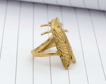 Brass Cicada Beetle Ring: Insect Jewelry, Nature Study,