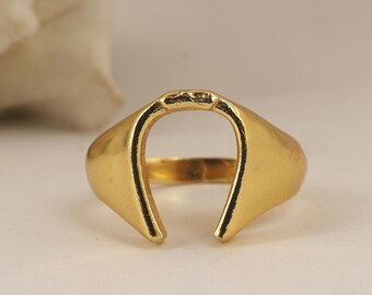 Gold Open Band Ring, Handmade Horseshoe Design, Minimalist Jewelry,