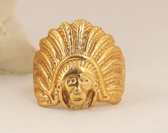 Gold Headdress Face Ring, Tribal Statement Jewelry, Artisan Style,