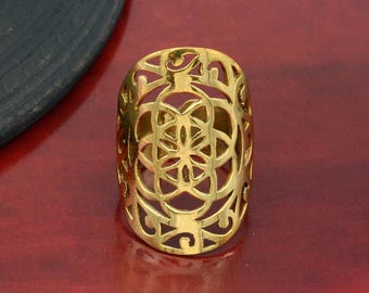 Gold Flower of Life Brass Ring: Sacred Geometry Bohemian Jewelry,