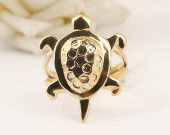 Gold Turtle Ring, Vintage Style, Artisan Symbolic Jewelry