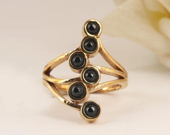 Handmade Gold Ring, Black Stone Bezel, Modern Sculptural Jewelry