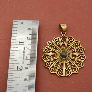 Gold Mandala Necklace Labrorite Necklace,Brass Pendant,Gemstone Necklace,Bohemian necklace,Statement pendant,Hammered Necklace,Promise gift
