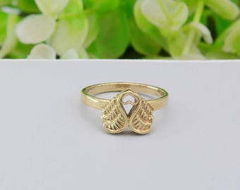 Gold Angel Wings Ring: Dainty Brass Feather Ring,