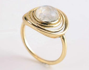 Gold Plated Brass Spiral Ring: Handmade Moonstone Promise Ring,