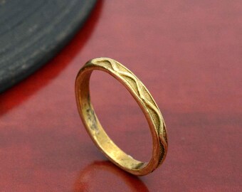 Gold Wave Wedding Band: Dainty Brass Minimalist Ring,