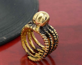 Gold Octopus Tentacle Ring: Steampunk Nautical Jewelry,