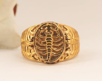 Handmade Gold Scorpion Ring, Engraved Zodiac Jewelry,