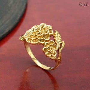 Brass Flower Band Ring: Dainty Floral Boho Ring,