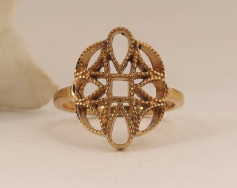 Gold Filigree Ring, Openwork Pattern, Vintage Style, Bohemian Jewelry, Handmade, Ornate, Adjustable.