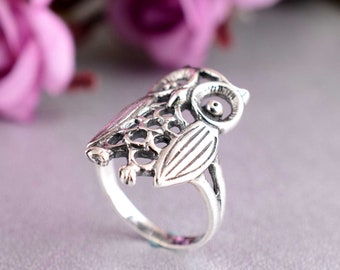 Owl Ring, Silver Ring, Beautiful Ring, Animal Jewelry, 925 Sterling Ring, Handmade Jewelry, Anniversary Gift, Statement ring, Dainty ring
