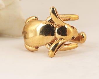 Gold Rabbit Ring, Whimsical Animal Jewelry, Boho Artisan Ring,