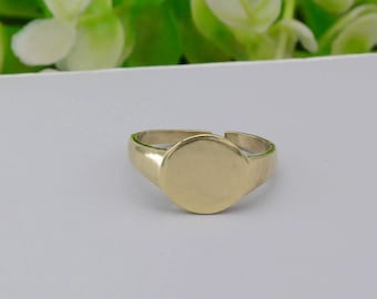 Gold Plated Signet Ring: Minimalist Unisex Engravable Band,