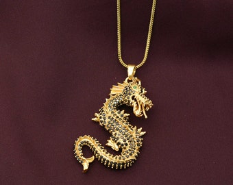 Gold Dragon Pendant: Gothic Vegan Suede Necklace,