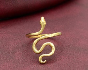 Brass Snake Ring: Adjustable Open Boho Animal Jewelry,