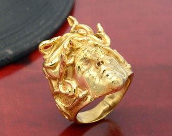 Gold Medusa Ring: Greek Mythology Jewelry, Gothic Brass Ring,