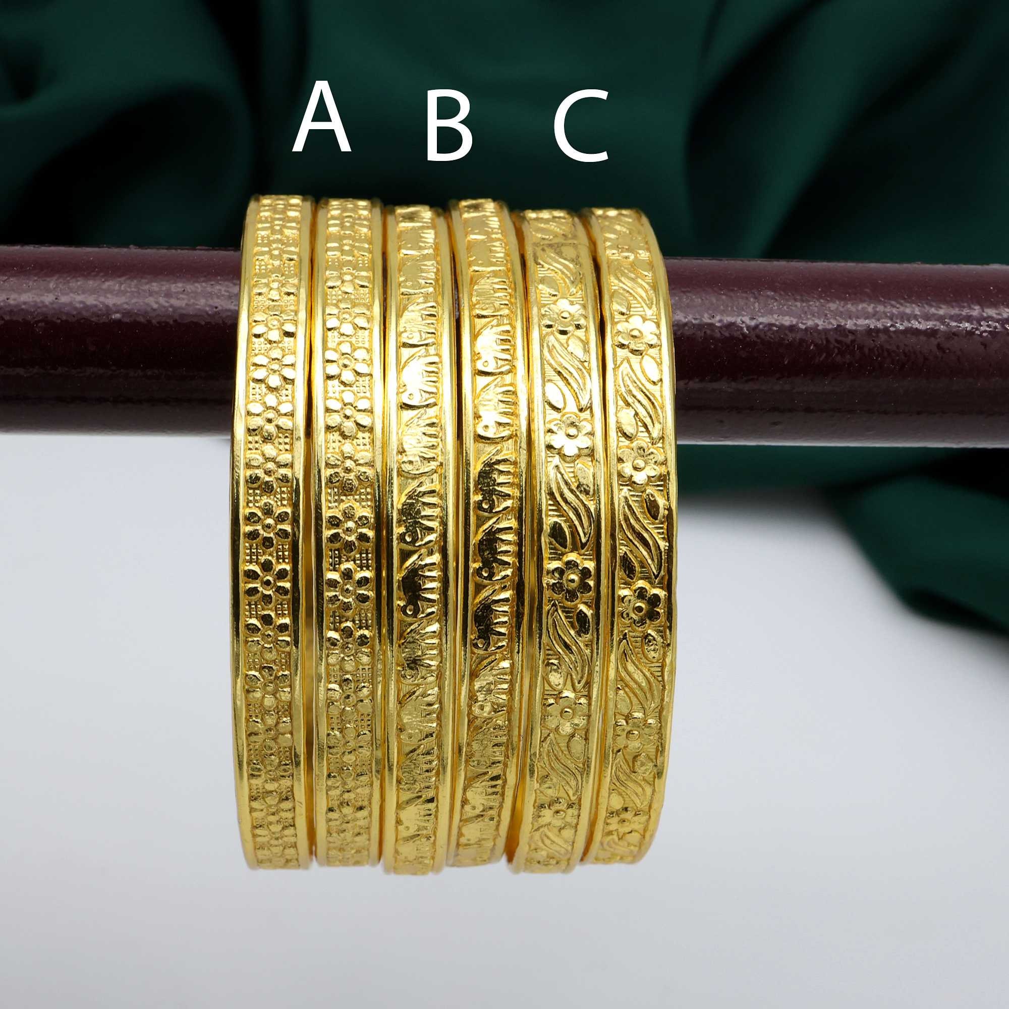 18k Gold Filled Floral Bangle: Handmade Hammered Brass Elephant