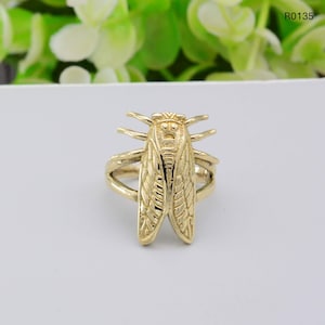 Gold Cicada Ring: Brass & Sterling Silver Bug Ring,