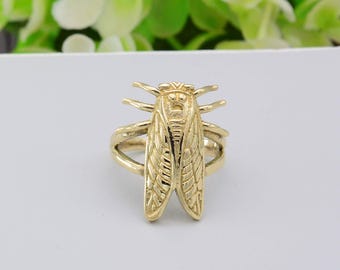 Gold Cicada Ring: Brass & Sterling Silver Bug Ring,