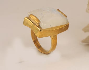 Gold Moonstone Ring: Handmade Boho Spiritual Jewelry,