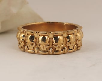 Gold Skull Band Ring, Gothic Punk Jewelry,