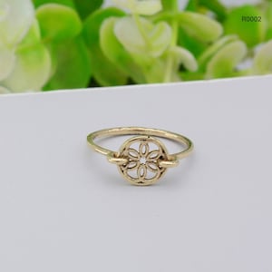 Gold Flower Filigree Ring: Dainty Brass Boho Jewelry,