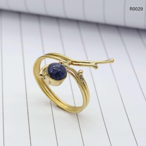 Lapis Lazuli Brass Ring: Handmade Boho Statement Jewelry,