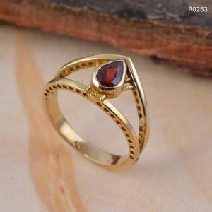 Red Garnet Brass Ring: Handmade Bohemian Statement Jewelry,