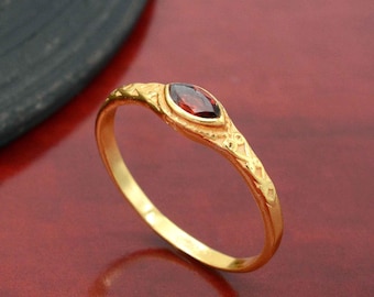 Red Garnet Brass Ring: Sterling Silver Stacking Band,