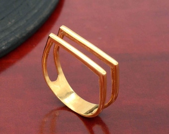 Handmade Gold Double Bar Ring: Minimalist Boho Fashion,