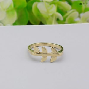 Gold Leaf Brass Ring: Dainty Stacking Band, Boho Jewelry,