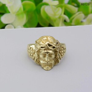 Gold Jesus Christ Face Ring: Minimalist Catholic Christian Jewelry,