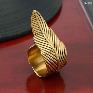 Leaf Brass Ring, Adjustable Ring, Handmade Ring, Rings For Women, Mom Gift, Christmas Giftt, Couple Ring, Gold Ring, Boho Ring, Midi Ring