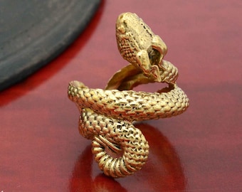 Gold Snake Wrap Ring, Adjustable, Serpent Design, Statement Jewelry, Unique, Handmade, Symbolic Piece.