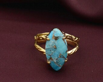 Natural Turquoise Brass Ring: Minimalist Boho Gemstone,