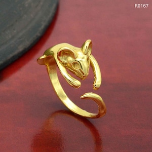 Gold Mouse Ring: Adjustable Brass Animal Wrap Ring,