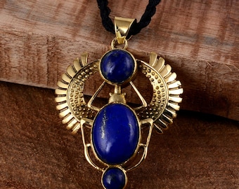 Lapis Lazuli Scarab Pendent, Golden Scarab Necklace, Vintage Pendant, Scarab Pendant, Bohemian Pendant,Beautyfull Pendant,Animal Pendant,