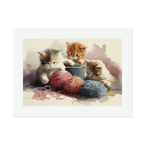 Kittens and Yarn #2 Watercolor Print
