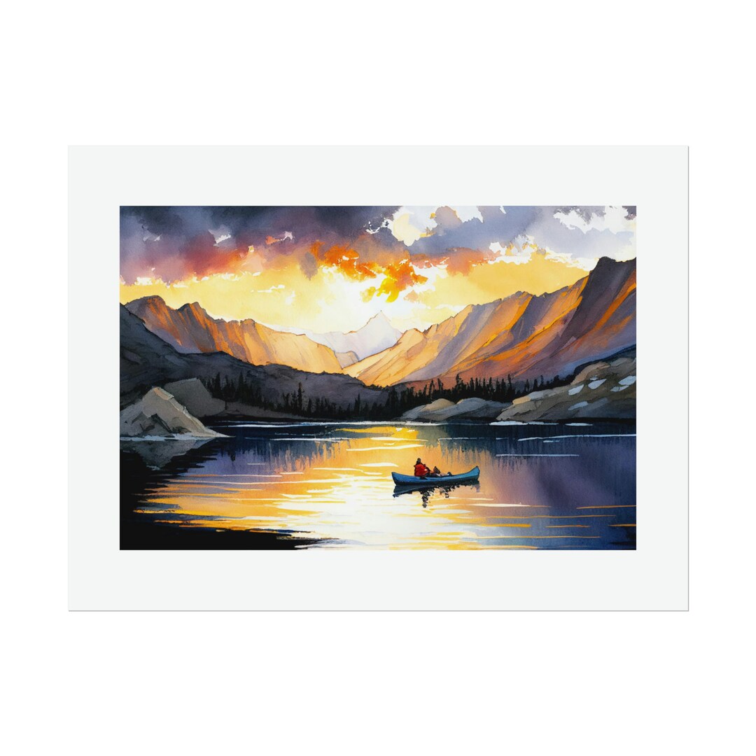 Mountain Landscape With Lake #4 Watercolor Print - Etsy