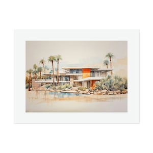 Midcentury Modern Palm Springs Architecture #6 Watercolor Print