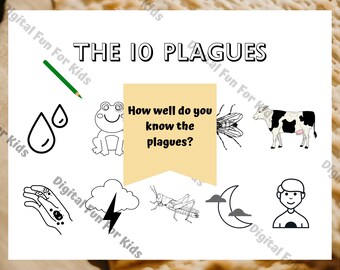 Ten Plague Passover Activity for kids, Passover game, Coloring page, Pesach Seder Decor,  Printable