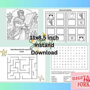 Happy Shavuot Activity for kids , Shavuot Placemat, Shavuot games Printable Instant download