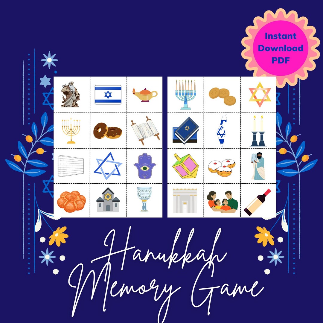 Hanukkah Activity for Kids, Hanukkah Memory Game, Printable Instant ...