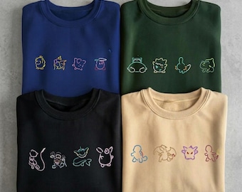 Custom Pokemon Embroidered Quater Zip, Vintage Persionalized Anime Character Sweatshirt, 90s Cartoon Loves, Gift For Dad Husband