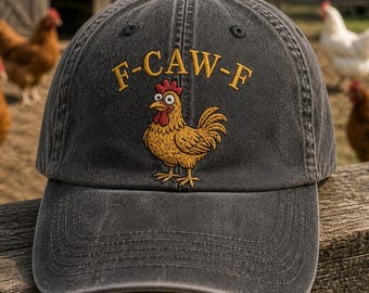 Funny Rooster F Caw F Embroidered Washed Out Hat, Crow Caw Baseball Cap, Goblincore Apparel, Sarcastic Bird Lover, Dark Academia Forest Gift